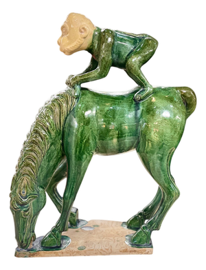 Chinese Feng Shui Sculpture of Monkey Riding a Horse, 1980s
