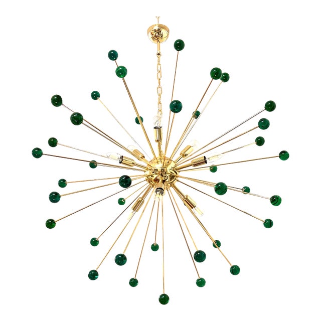 Contemporary Green “Star” Murano Glass Sputnik Chandelier For Sale