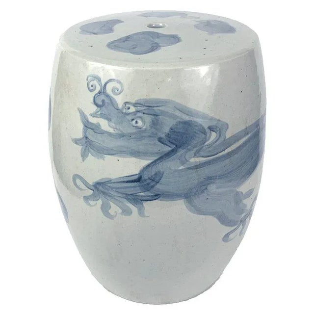 This is a beautiful contemporary blue and white large abstract dragon porcelain garden stool. This is a hand painted and...