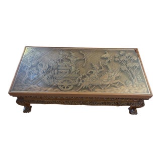 1940s Teak Hand Carved Wood Coffee Table For Sale