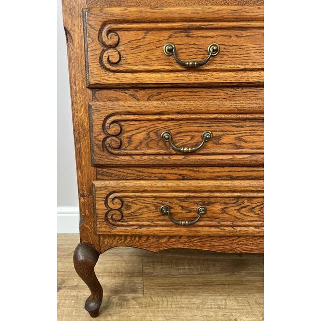 Vintage French Louis Carved Oak Chest of 3 Drawers For Sale - Image 6 of 13