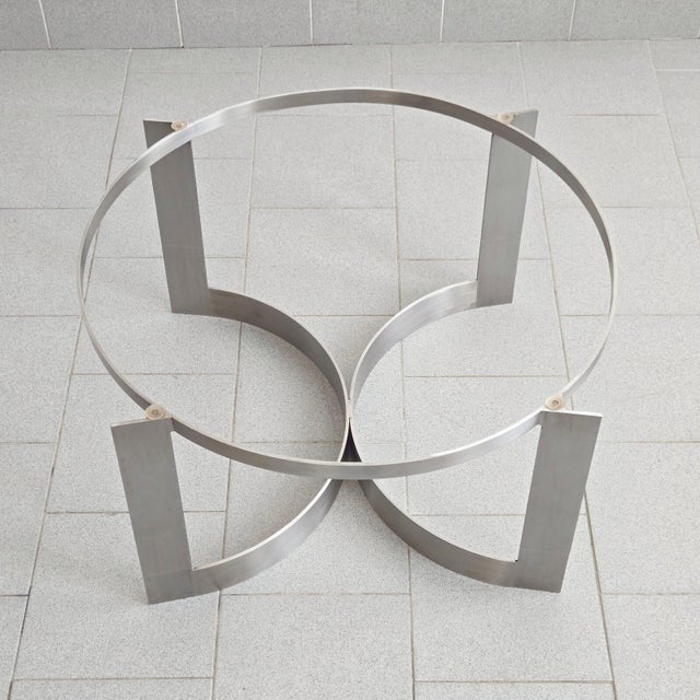 Vintage Coffee Table in Brushed Steel and Smoked Glass, 1970s For Sale - Image 6 of 14
