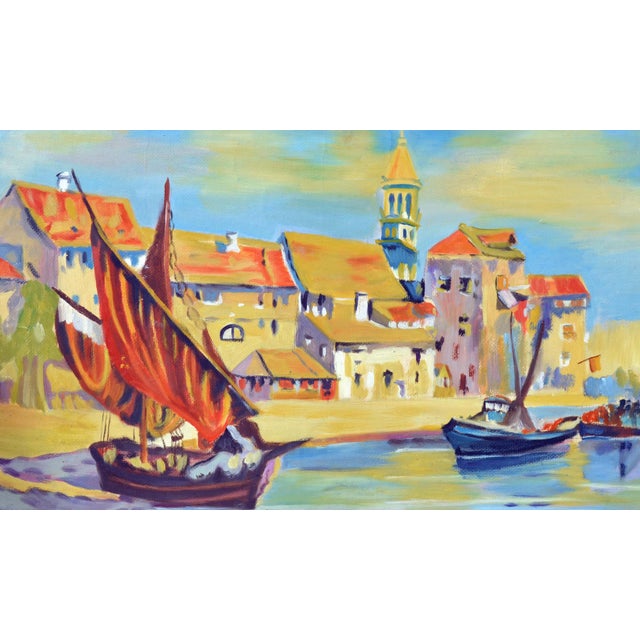 Wondefully vintage oil painting of venetian fishing boat in fauvist style, circa 1970. Unsigned. Unframed. Image size:...
