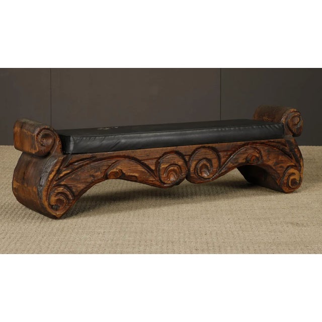 1960s Vintage Mid-Century Tiki Polynesian Carved Wood Bench by Witco, 1960s For Sale - Image 5 of 17
