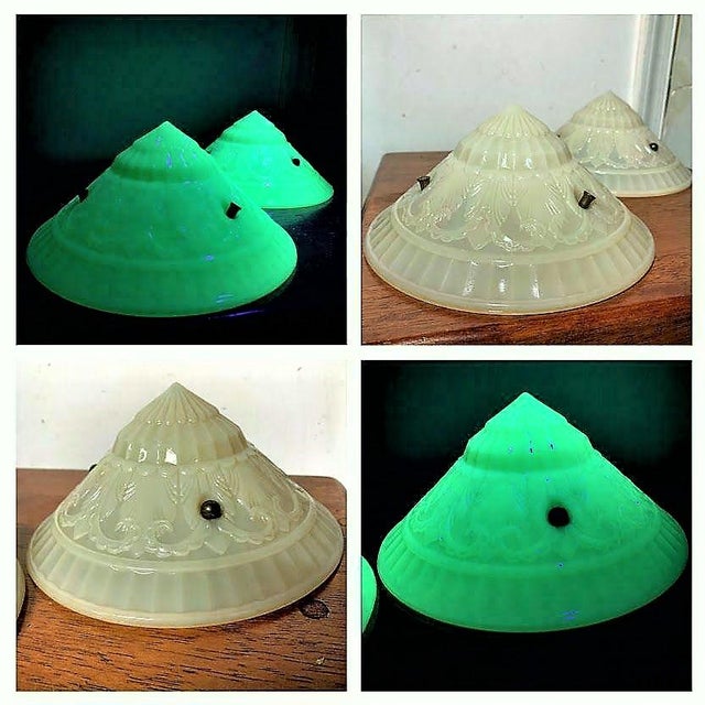 Art Deco Lights in Uranium Glass, 1925, Set of 2 For Sale - Image 3 of 18