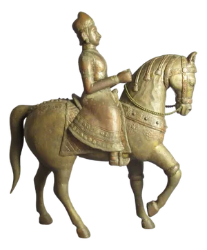 Asian Statue of Man on Horse, Large Copper-Covered Wood Sculpture, Late 19th Century
