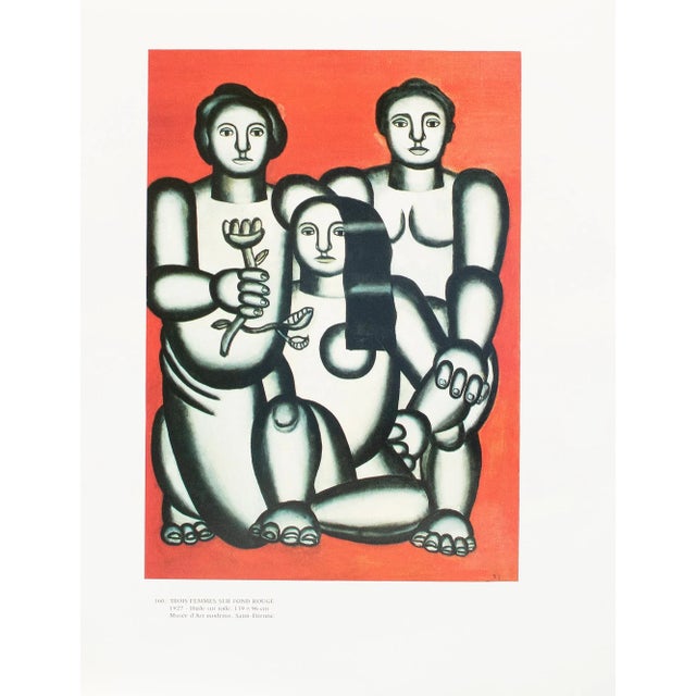 1990 After Fernand Leger "Three Girls on Red Background", Full-Color Parisian Print For Sale