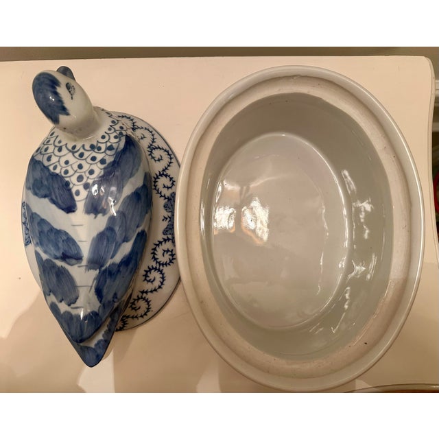 Vintage Blue and White Porcelain Duck Tureen For Sale - Image 10 of 11