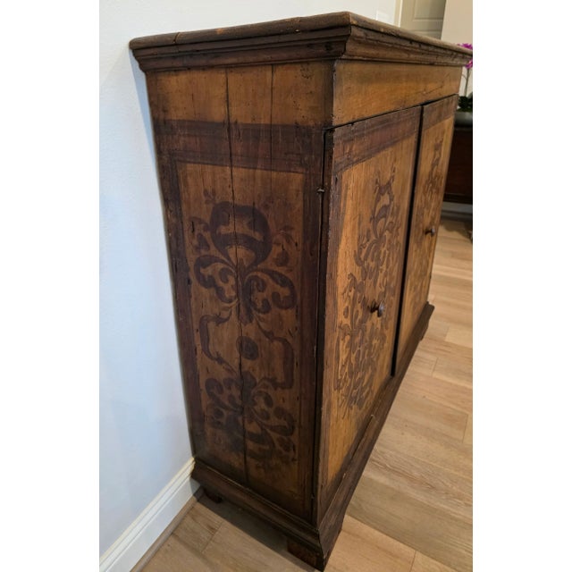 Early 18th C. Italian Baroque Inlaid Wood Sacristy Cabinet Rustic Antique Credenza For Sale - Image 11 of 18