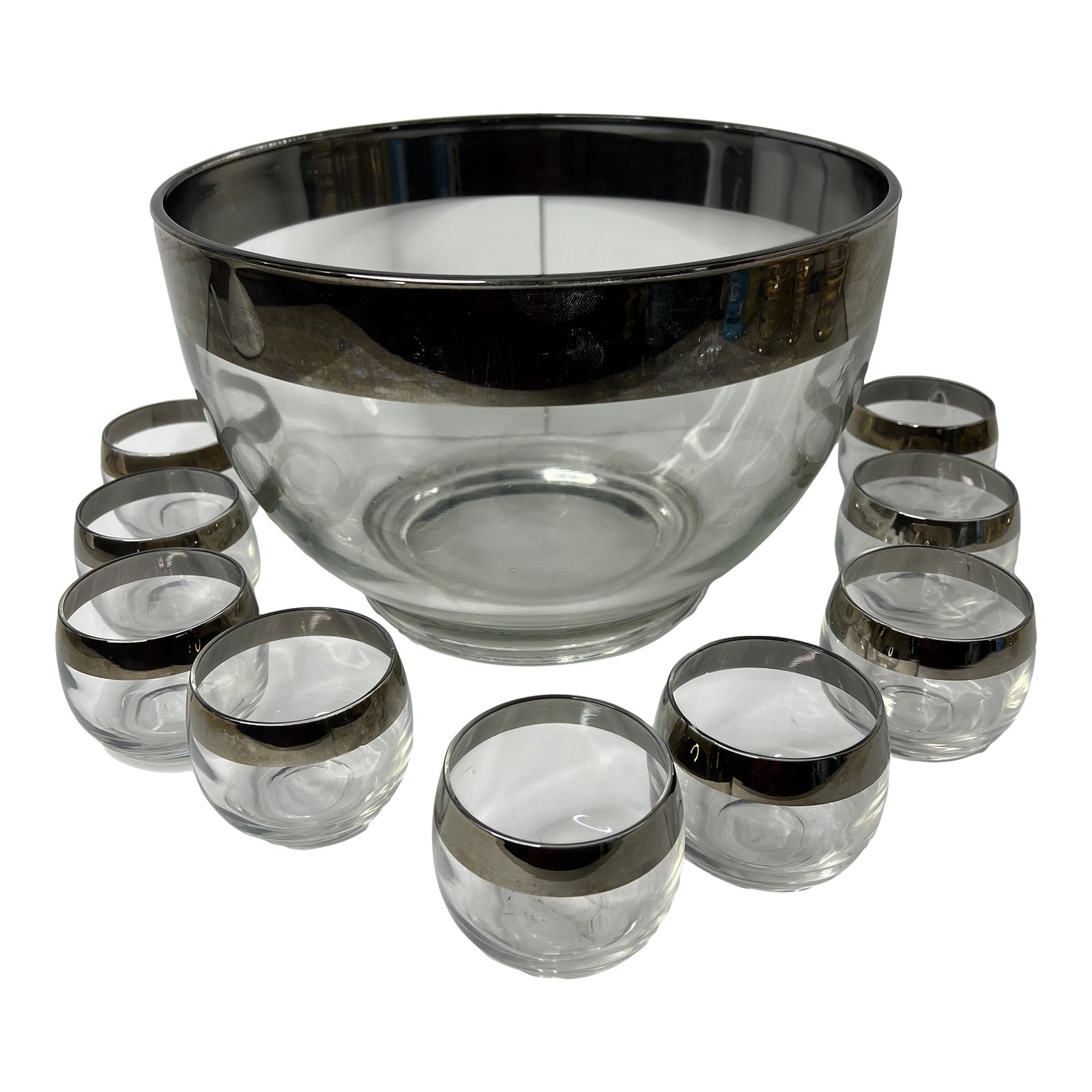 1960s Dorothy Thorpe MidCentury Modern Punch Bowl and Glasses Set of