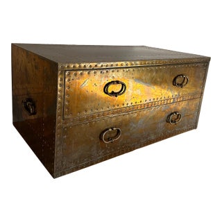 1970’s Sarreid Ltd. Brass 2 Drawer Chest For Sale