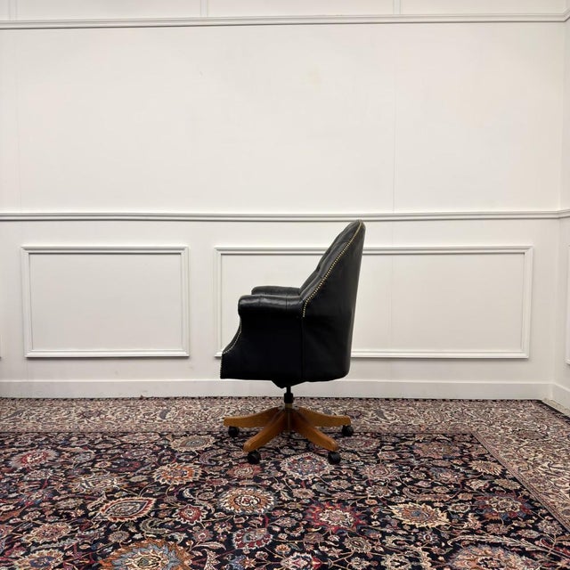 Classic English Chesterfield Desk Chair in Black For Sale - Image 3 of 8