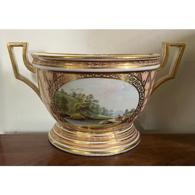18th Century Antique 18th Century George III Derby Porcelain Bough Pot Vase With Named Topographical Scene Near Dalton, Lancashire on Salmon Ground For Sale - Image 5 of 13