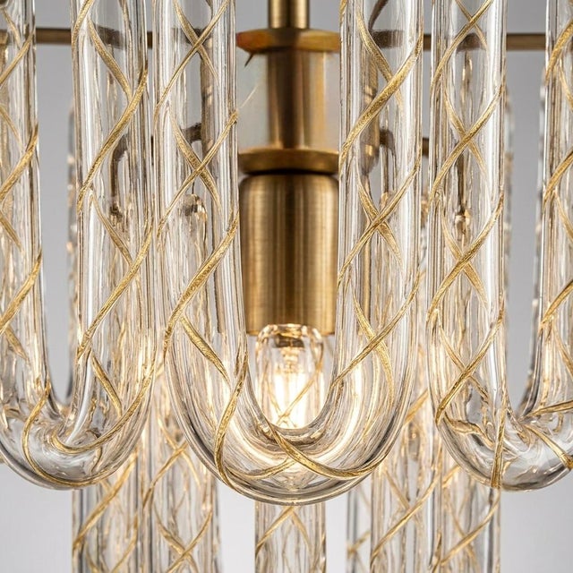 Art Nouveau 1960s Elegant Italian Murano Glass Chandelier, Mid-Century Golden Hand-Blown & Unique Statement Piece For Sale - Image 3 of 6