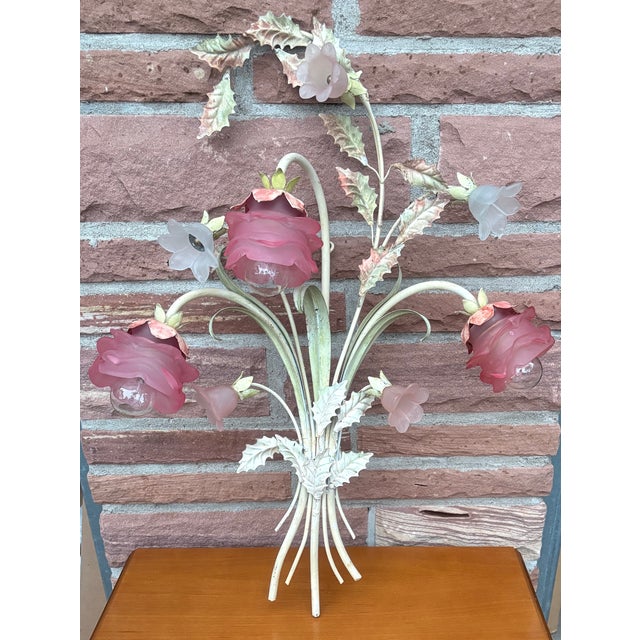 Metal Italian Florentine Metal and Glass Wall Lamp, 1950s For Sale - Image 7 of 9