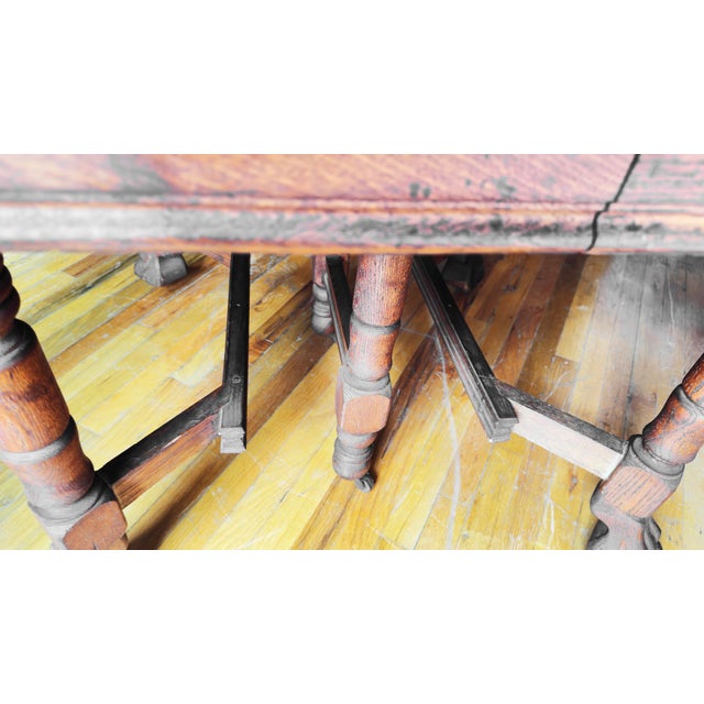 Wood Late 19th–Early 20th Century Jacobean Revival / Eastlake Oak Dining Table For Sale - Image 7 of 10