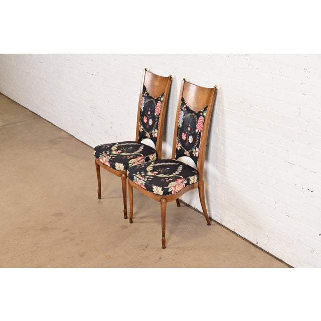 Mastercraft William Doezema for Mastercraft Mid-Century Modern Hollywood Regency Burl Wood Side Chairs or Dining Chairs, Pair For Sale - Image 4 of 12