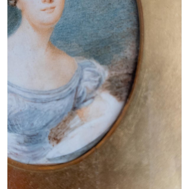 19th Century American School Miniature Watercolor Portrait of a Lady For Sale - Image 11 of 16