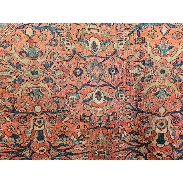 Antique Persian Mahal Sultanabad Rug, Hand-Knotted Wool, Geometric Pattern, Rust & Turquoise, 9x12 For Sale - Image 15 of 17
