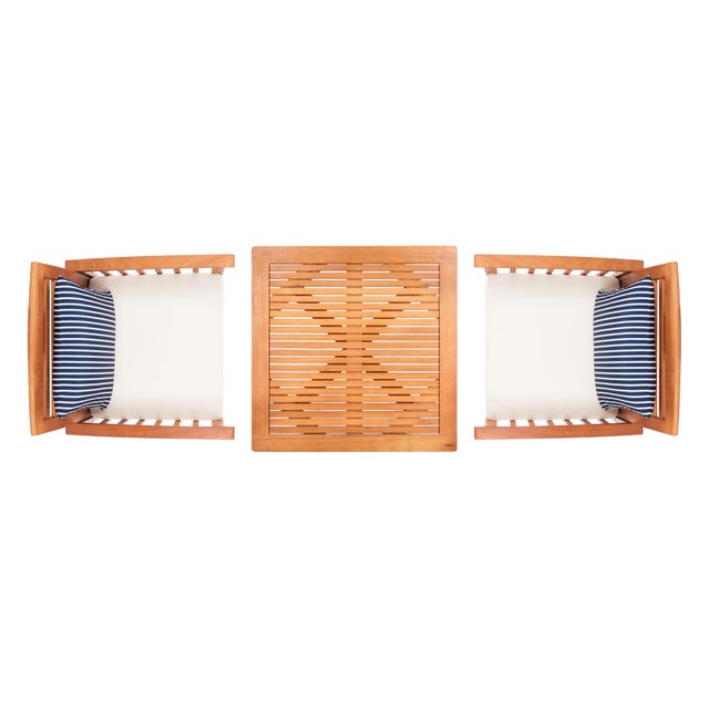 2020s Pate 3-Piece Bar Height Bistro Set, Natural/Beige Cushion /Navy Stripe Pillow For Sale - Image 5 of 9