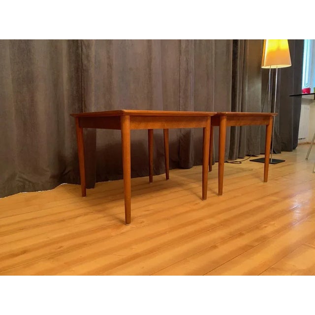 A pair of Danish mahogany side tables from the 1950s. In original and very good condition. High quality. Classic Danish...