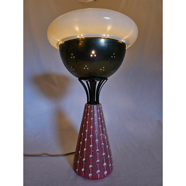 An Unusual MCM Atomic UFO, F.A.I.P. Chalkware Table Lamp. featuring an amazing, UFO, Atomic Mushroom Cloud design. the...