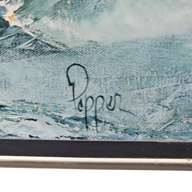 Bob Pepper “White Water” Modernist Coastal Seascape Oil on Canvas, 22" For Sale - Image 11 of 13