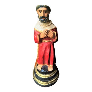Hand Carved Wood and Polychrome Mexican Santo Image of Saint Francis of Assisi by Jorge Morales Europa For Sale