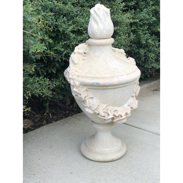 Late 20th Century Antique Garden Heavy Limestone Urn With Garland For Sale - Image 5 of 6