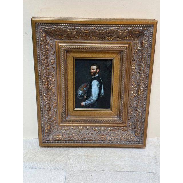 Design Plus Gallery presents a Reproduction Framed Print of Self-Portrait with Palette by Frédéric Bazille (1841–1870)....