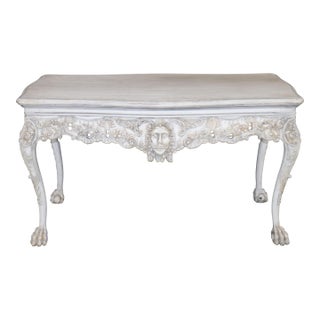 Distressed Painted White Georgian Style Figural Masque Center Table C. 1940s Era For Sale