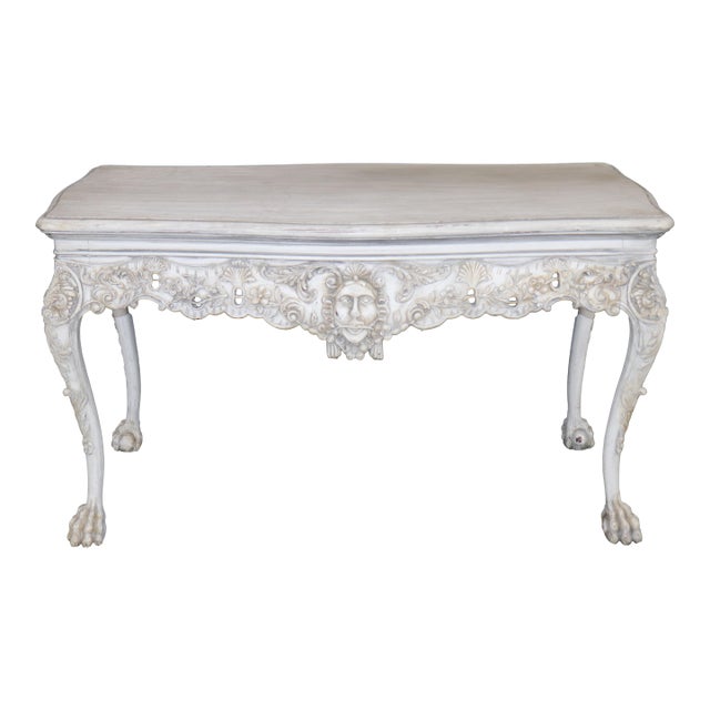 Distressed Painted White Georgian Style Figural Masque Center Table C. 1940s Era For Sale