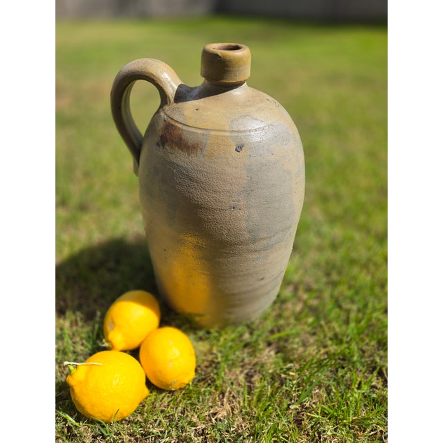 Ceramic 19th C. 2 Gallon Salt Glaze Stoneware Jug - Ovoid, 15" Primitive 1800s Farmhouse For Sale - Image 7 of 18