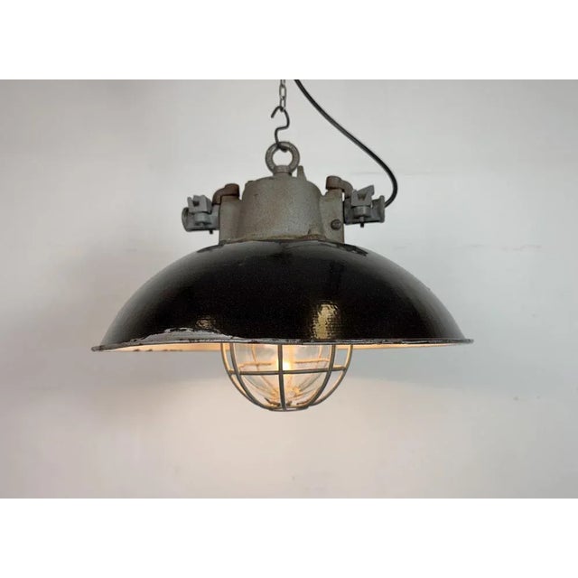 Industrial Black Enamel and Cast Iron Cage Pendant Light, 1960s For Sale - Image 17 of 18