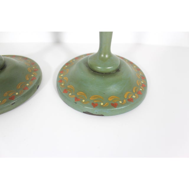Antique Hand Painted Wooden Candle Holders a Pair For Sale - Image 4 of 11
