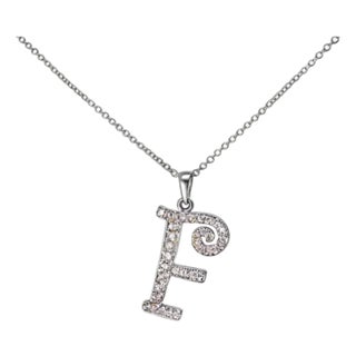 Late 20th Century 18K White Gold Diamond F Initial Pendant Slide Necklace Estate For Sale