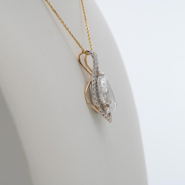 Silver Igi Certified 3.3Ct Lab Diamond Pendant With Natural Diamond Accents: 14k Gold For Sale - Image 8 of 10