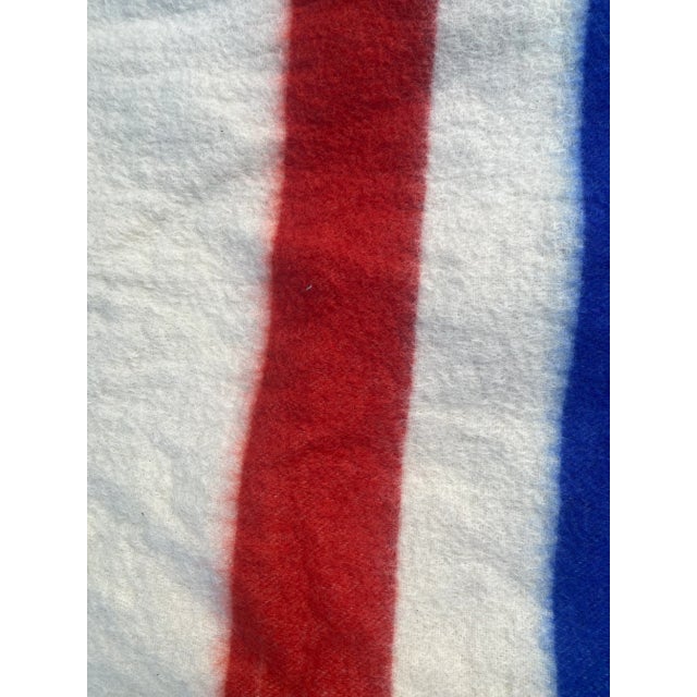 Mid 20th Century Vintage Hudson Bay Style Midcentury White With Red, Blue, and Yellow Striped Wool Blanket For Sale - Image 5 of 10