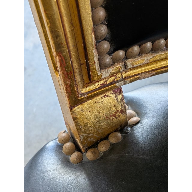 Set of 6 Antique 19th Century French Louis XVI Giltwood & Black Leather Dining Chairs For Sale - Image 12 of 13