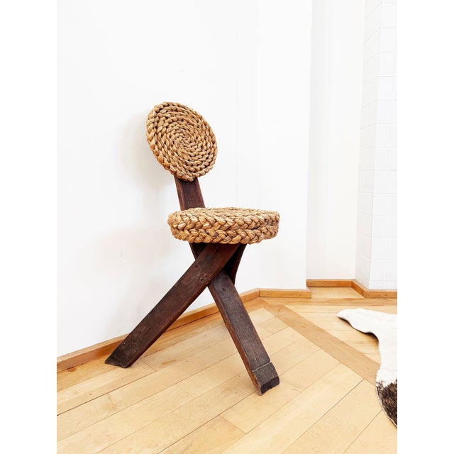 1950s Mid-Century French Mediterranean Tripod Side Chair Attributed to Audoux-Minet For Sale - Image 16 of 18