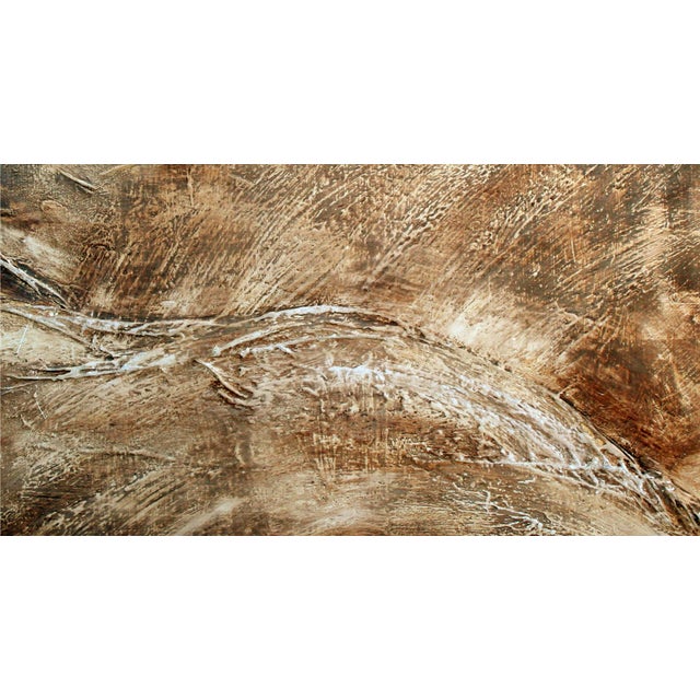 A textural, earth tone abstract landscape evocative of rolling hillsides in brown and white neutrals by an unknown artist...