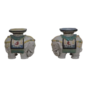 Pair Antique Chinese Elephant Garden Seats