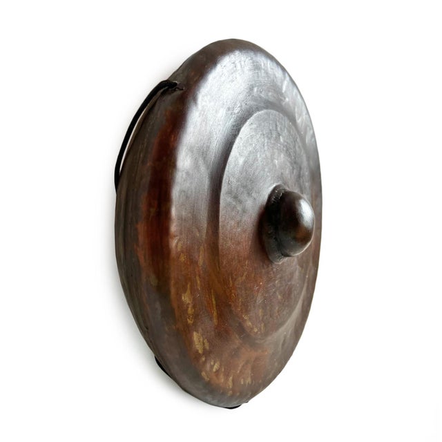 Vintage iron gong from Indonesia. Original green marks and aged patina with signs of use. Includes mallet. Beautiful...