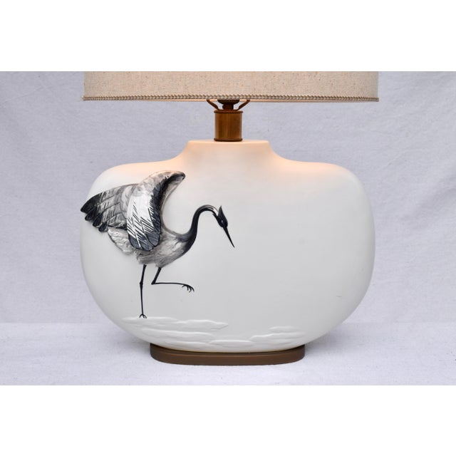 Vintage E. F. Chapman Table Lamps, Crane Design, Oval Form, 1980s For Sale - Image 12 of 13