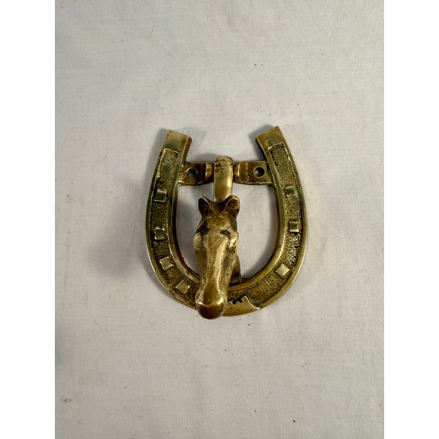 Vintage, English Horse and Horseshoe, Brass Doorknocker For Sale - Image 4 of 7