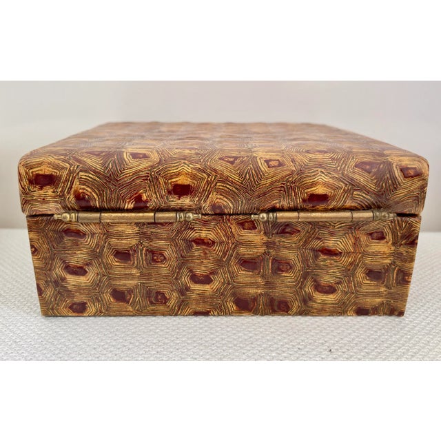 Brown Hinged Faux Leather Animal Skin Hinged Box For Sale - Image 8 of 8