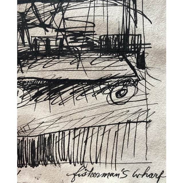 San Francisco's Fisherman's Wharf modern drawing by artist Katharine (Kay) Yares. Signed, titled and dated.