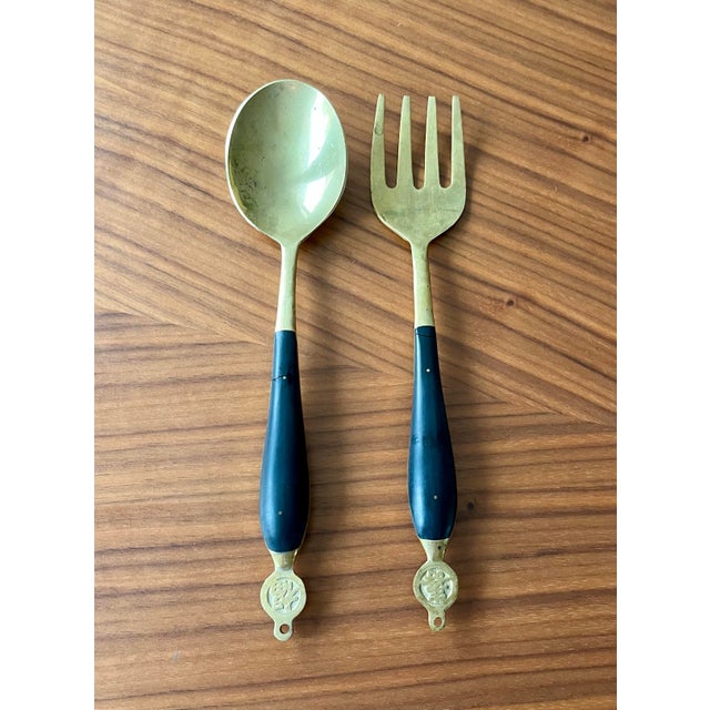 Wood Mid 20th Century Asian Brass and Rosewood Serving Utensil Set For Sale - Image 7 of 8