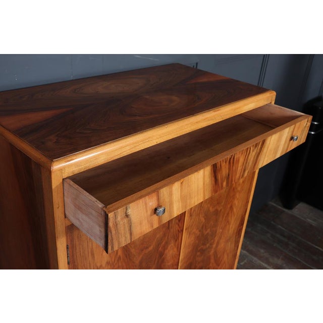 Art Deco Walnut Gentleman's Wardrobe with Drawer, 1935 For Sale - Image 9 of 15