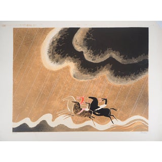 Albert Zavaro, Les chevaux dans la houle, Lithograph For Sale